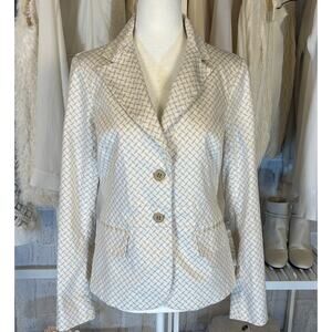 New York & Company Women's Size 6 Stretch White and Beige Printed Blazer #0410